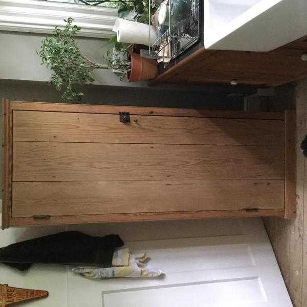 LOVELY OLD PINE HIGH CUPBOARD WITH SHELVES AND KEY, USEFUL NARROW DEPTH, Picture does not do justice