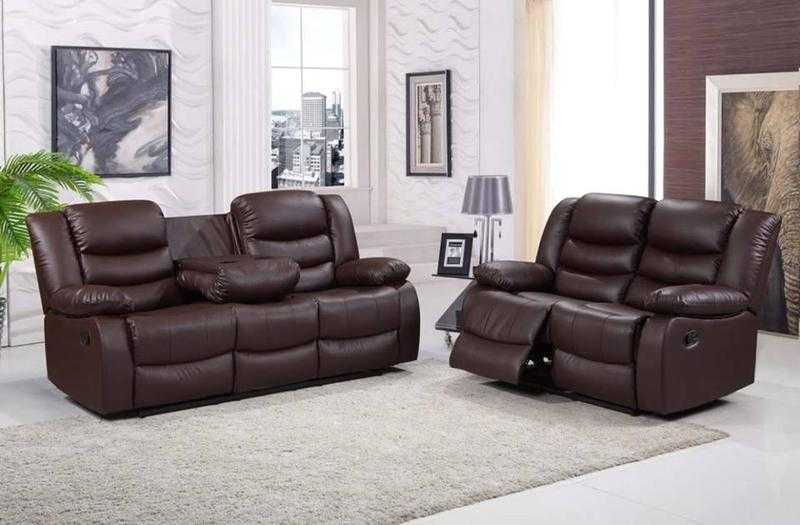 LUXURY RAIZEL BONDED LEATHER RECLINER SOFA SUITE WITH DRINK HOLDERS