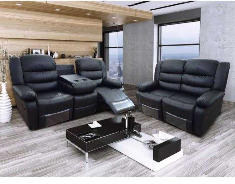 Luxury Roma Bonded Leather Recliner Suite With Drink Holders