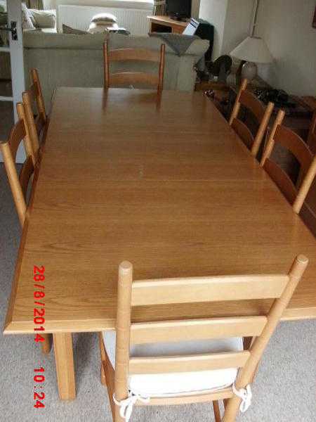 (M amp S) Dining Room Table with 6 chairs and seat pads AND (M amp S) Sideboard