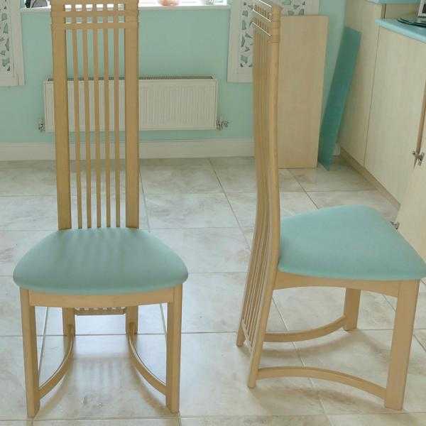 Mackintosh inspired high back light beech dining chairs x 8