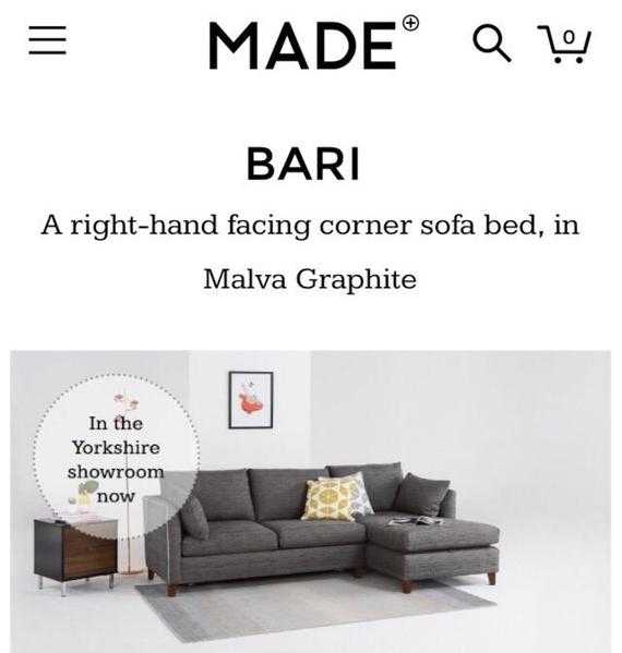 Made.com Bari Sofabed sofa bed grey with storage new