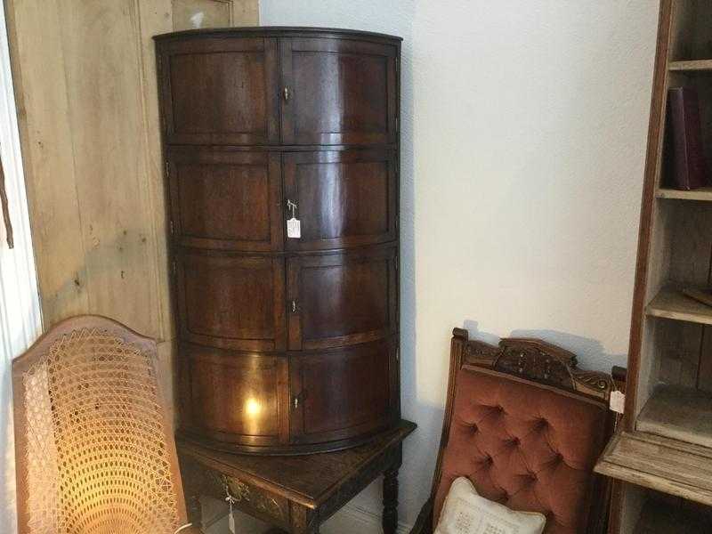 Mahogany Four Tier Bow Front Corner Cabinet