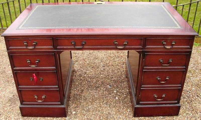 Mahogany leather insert pedestal desk