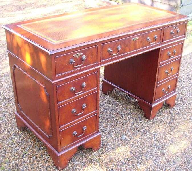 Mahogany leather insert pedestal desk