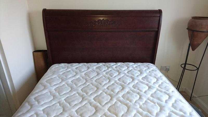 MAHOGANY Solid Wood Sleigh Bedstead and King Size Matress w Boxspring