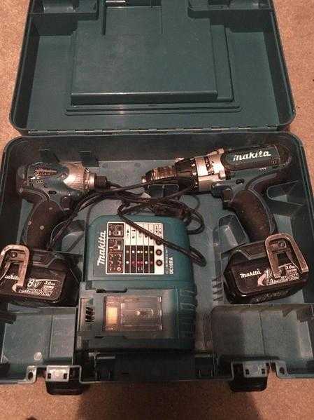 Makita Twin Pack Impact Driver And Combi Drill, 2 Batteries, Charger And Case