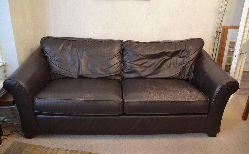 MampS brown leather sofa (with optional matching armchair)