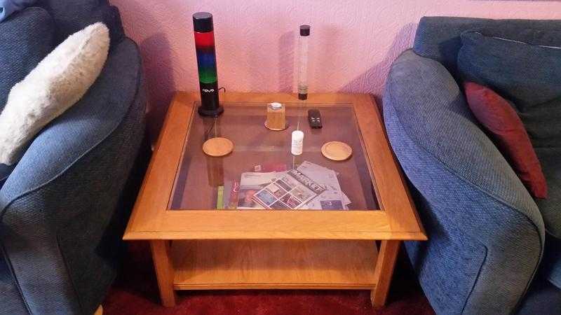 MampS coffee table wood and glass.