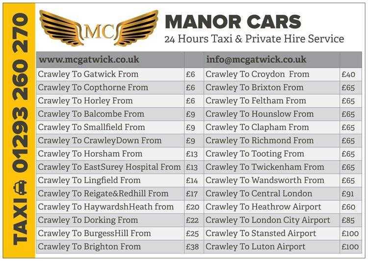 MANOR CARS CRAWLEY - 24 Hours Taxi amp Private Hire Service