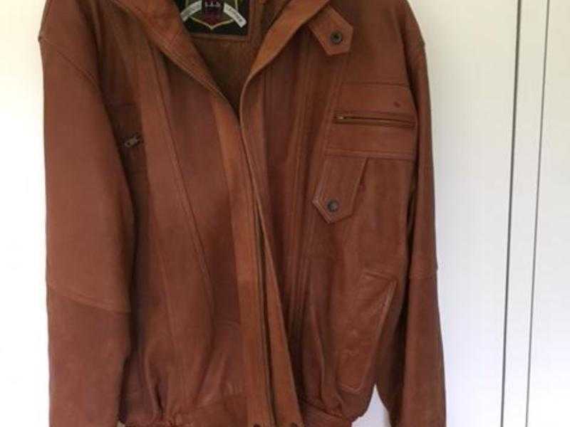 Mans Tan Leather Bomber Jacket