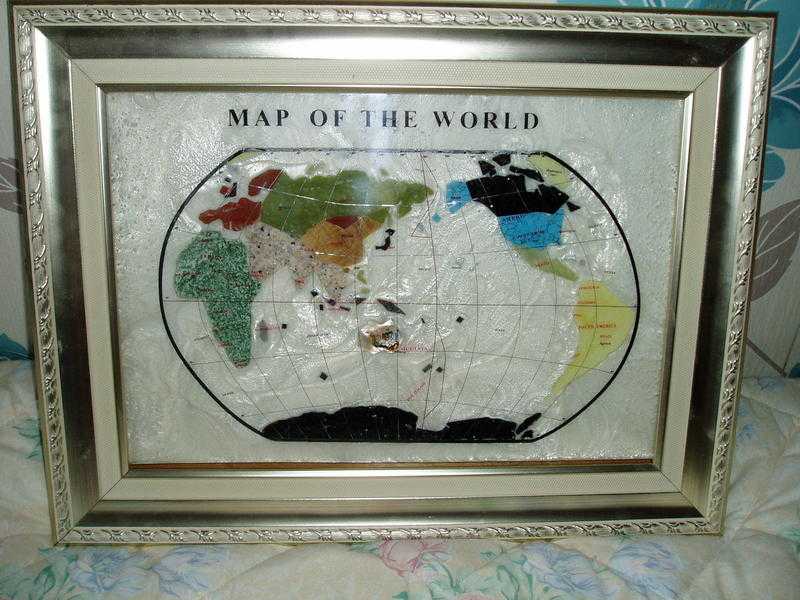 MAP OF THE WORLD IN SLICED SEMI PREC STONES