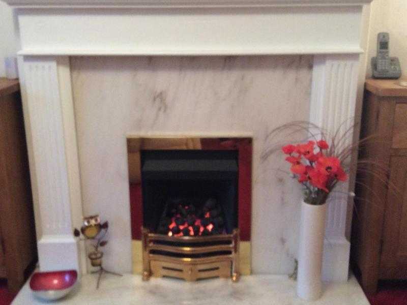 Marble fireplace with wood surround