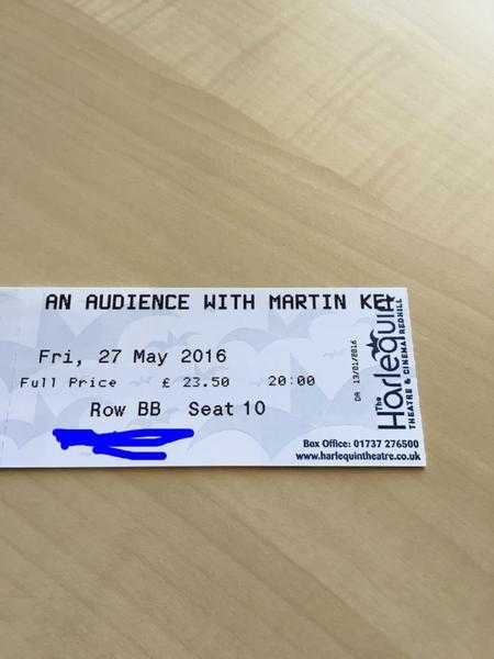 Martin Kemp (of Spandau Ballet) 1 ticket Harlequin theatre Friday 27th May