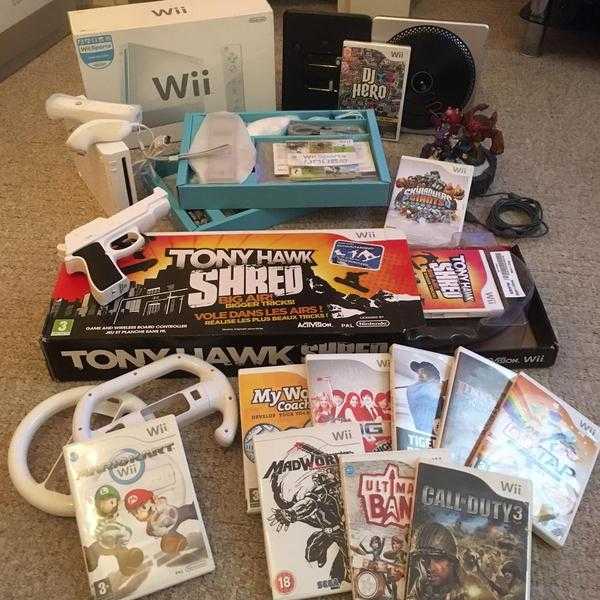 MASSIVE BUNDLE - BRAND NEW Wii Console  Skylanders  Games inc Mario Kart  Tony Hawk Board  More