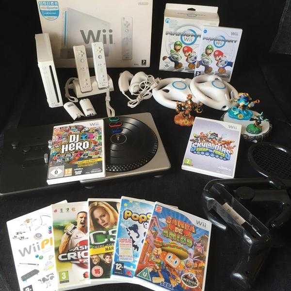 MASSIVE Bundle - Nintendo Wii Console  2 Controllers  Games inc Mario Kart  Skylanders  More