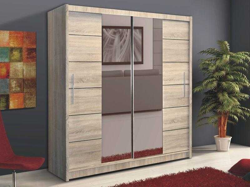 MASSIVE Sliding Door Wardrobe BOSTON Mirrored Detail Doors 203cm GREY