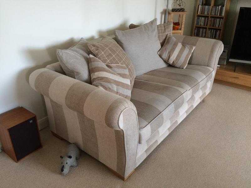 Matching fabric sofas x 2, 3 amp 2 seater, neutral colours, 300