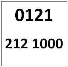 Memorable Telephone Number - Birmingham 01212121000
