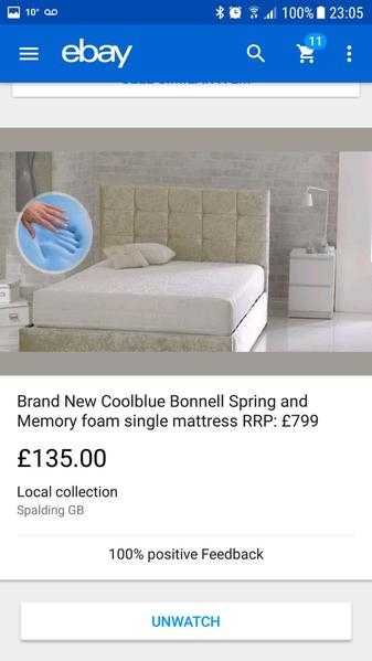 Memory foam single mattress RRP 799. Brand NEW Coolblue Bonnel spring