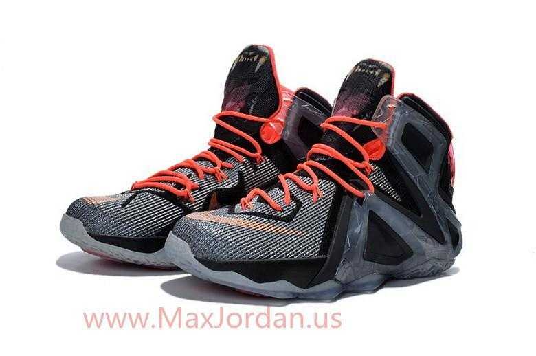 Men Lebron 12 Elite Black Lava Grey Metallic Red Sneaker Sale