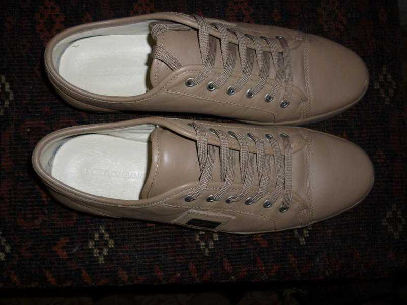 Men039s Dolce amp Gabbana Tan Leather Trainers CS0900 Size 9 UK Special Offer