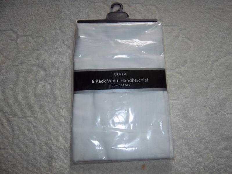 Mens 100 white cotton handkerchiefs.