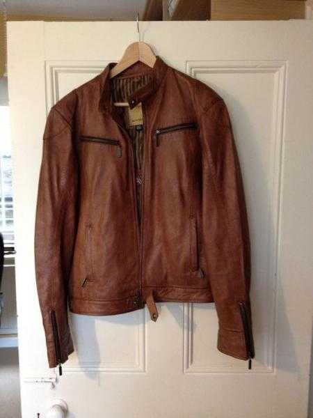 Mens brown leather biker style jacket - worn once