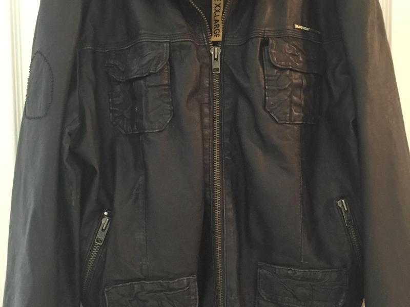 Mens Superdry Brown Leather Jacket Size XXL