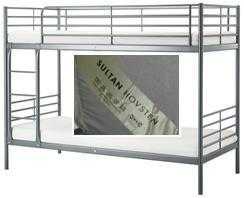 Metal Bunk Bed (2 single beds,  Spring Mattresses, protectors amp sheets)