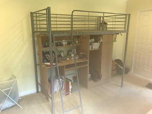 Metal frame single bed with ladder