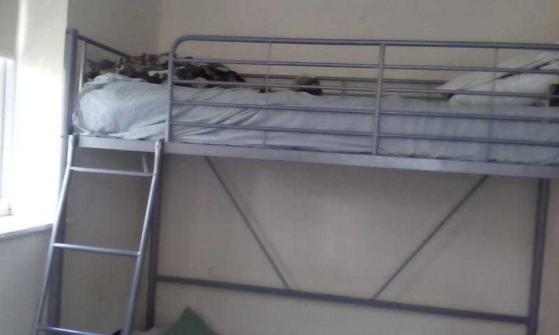 Metal high sleeper bed frame with single mattress