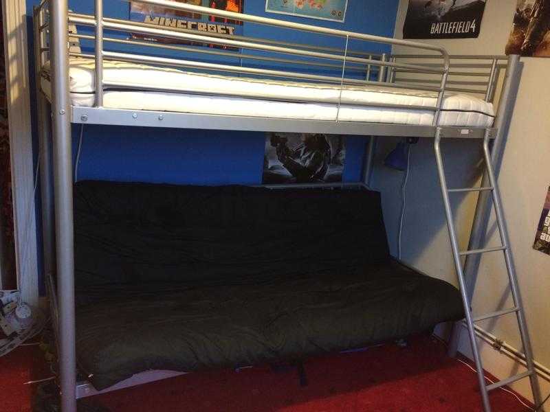 Metal high sleeper bed with futon