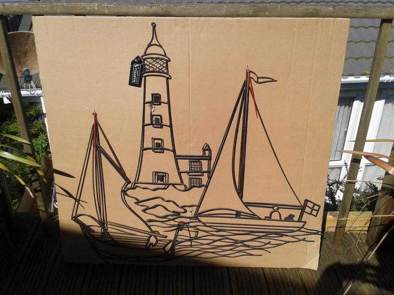 Metal wall art- Lighthouse and sailing boat scene