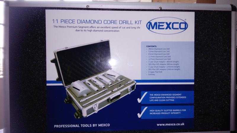 Mexco 11 Piece Dry Diamond Core Drill Bit Set Boiler Flue Soil Pipe WITH CASE