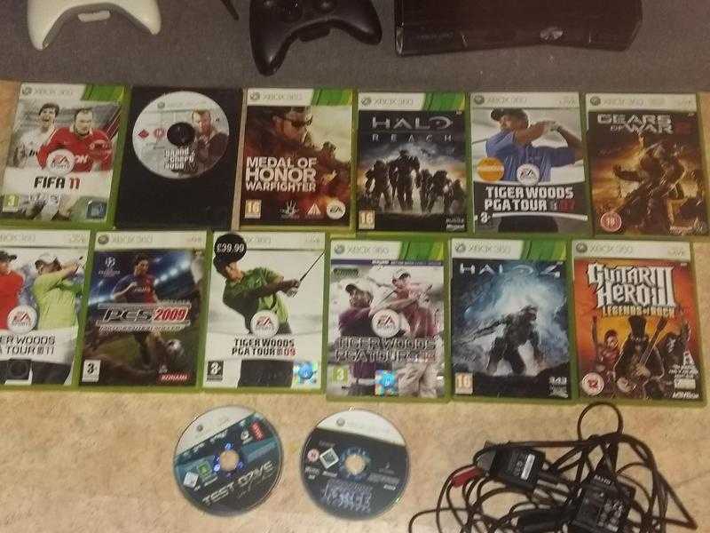 MICROSOFT XBOX 360 S 250 GB GLOSSY BLACK CONSOLE AND GAMES