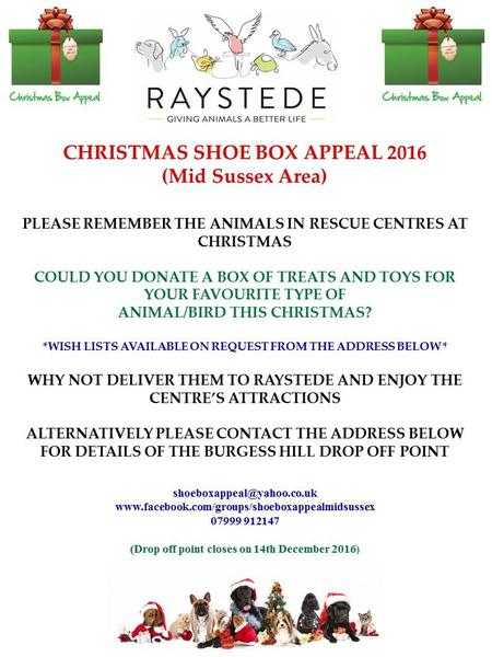 Mid Sussex Christmas Shoebox Appeal for Raystede Animal Welfare