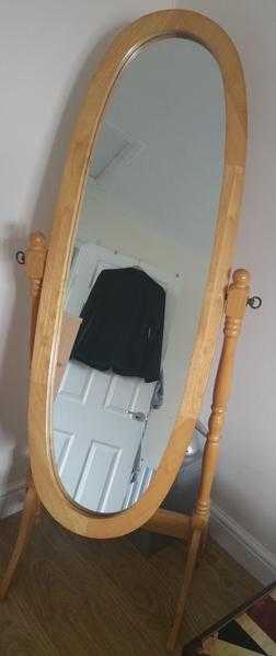 Mirror - full length, free standing mirror in pine. Tilts and adjusts