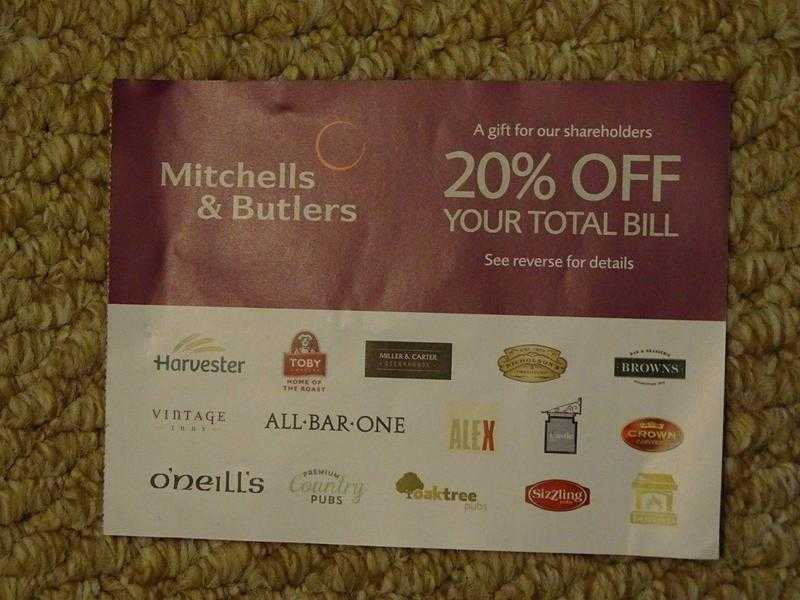 Mitchell039s and Butlers 20 Off Your TOTAL Bill voucher