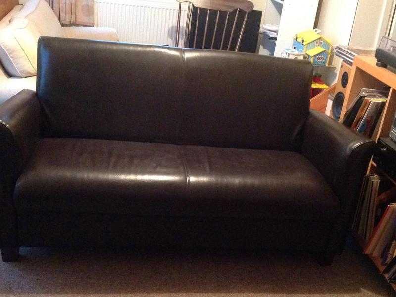 Modern brown leather effect sofa