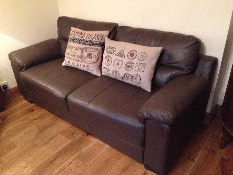 MODERN LEATHER 2 SEATER SOFA BED, 3 SEATER SOFA amp FOOTSTOOL.