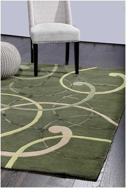 Modern Swirl Handmade Green Wool amp Silk Rug