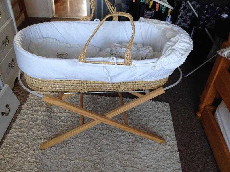 Moses basket and stand, bath seat, bouncy chair