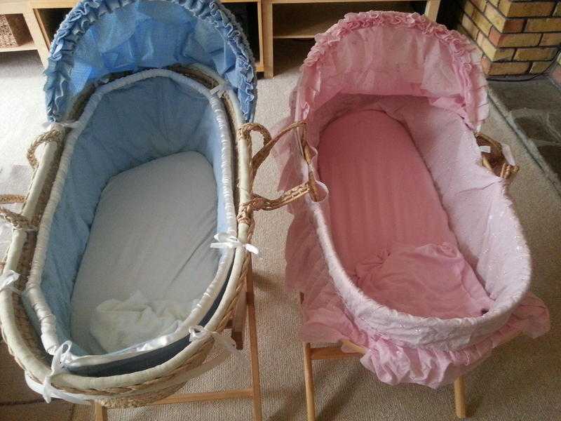 Moses Baskets Pink and Blue with stands