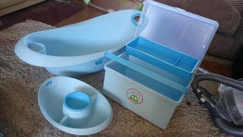 Mothercare baby bath set  including a baby bath, a top and tail bowl and a changing storage box