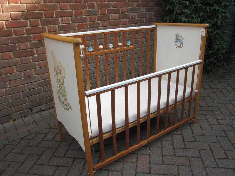 Mothercare drop-side cot, mattress and bedding