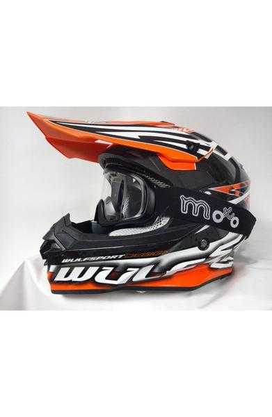 Motorbike Sport Helmet Wulfsport Orange Helmet UK  X1 Goggles Matt