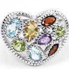 Multi Gem 925 Silver Heart Shape ring