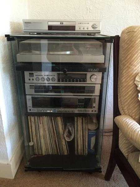 MUSIC CENTRE, RECORD PLAYER, TWIN TAPE REC, DVD PLAYER, MICROPHONE,HEADPHONES 80 RECORDS