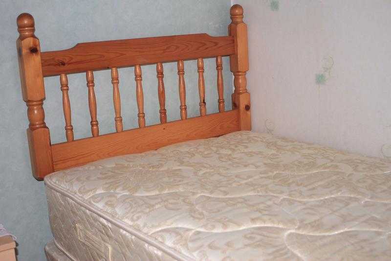 Myers single bed and mattress with headboard.